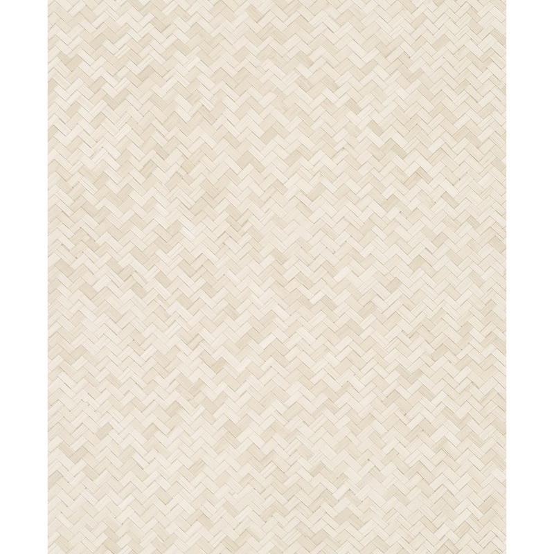 Galerie Wallcoverings Eden Collection Chevron Rattan Weave Vinyl on Non-Woven Matte Wallpaper Roll - 33 feet x 21 inches - Light Beige