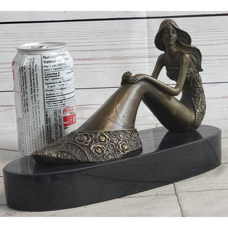 Young Woman In Floral Skirt Mermaid Effect Bronze Statue Sculpture Figure On Marble Base