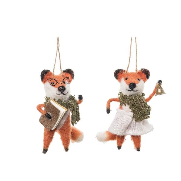slide 2 of 2, Caroling Foxes, Set of 2 - Orange - Set of 2