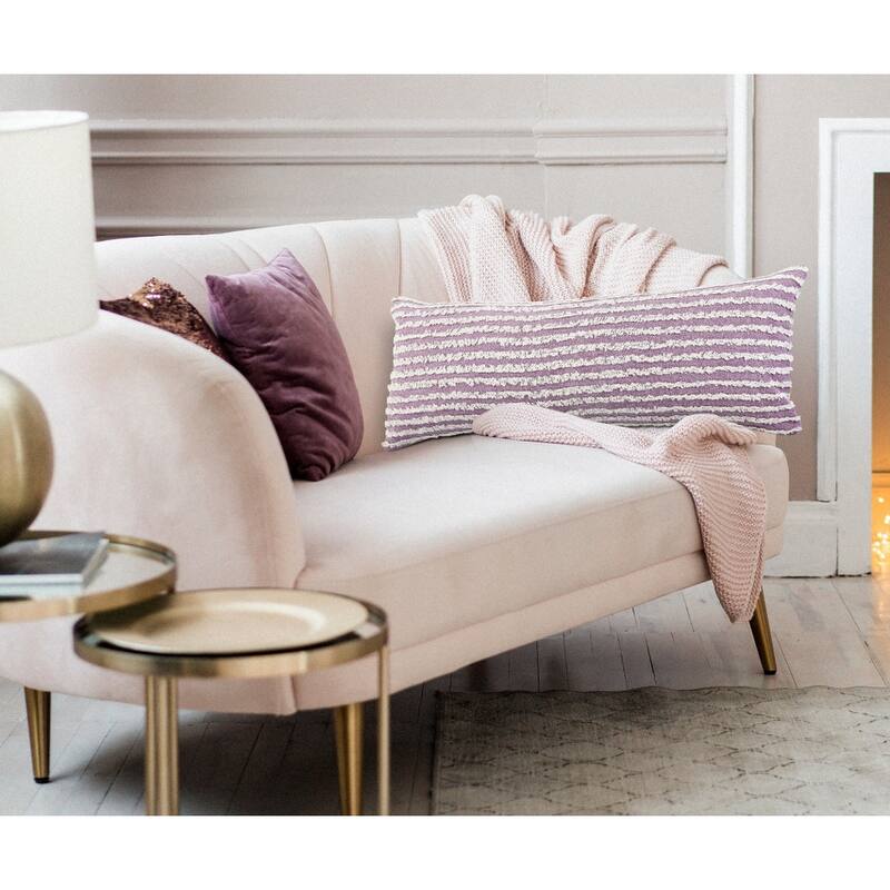 HomeRoots 14" X 36" Purple And Cream 100% Cotton Striped Zippered Pillow