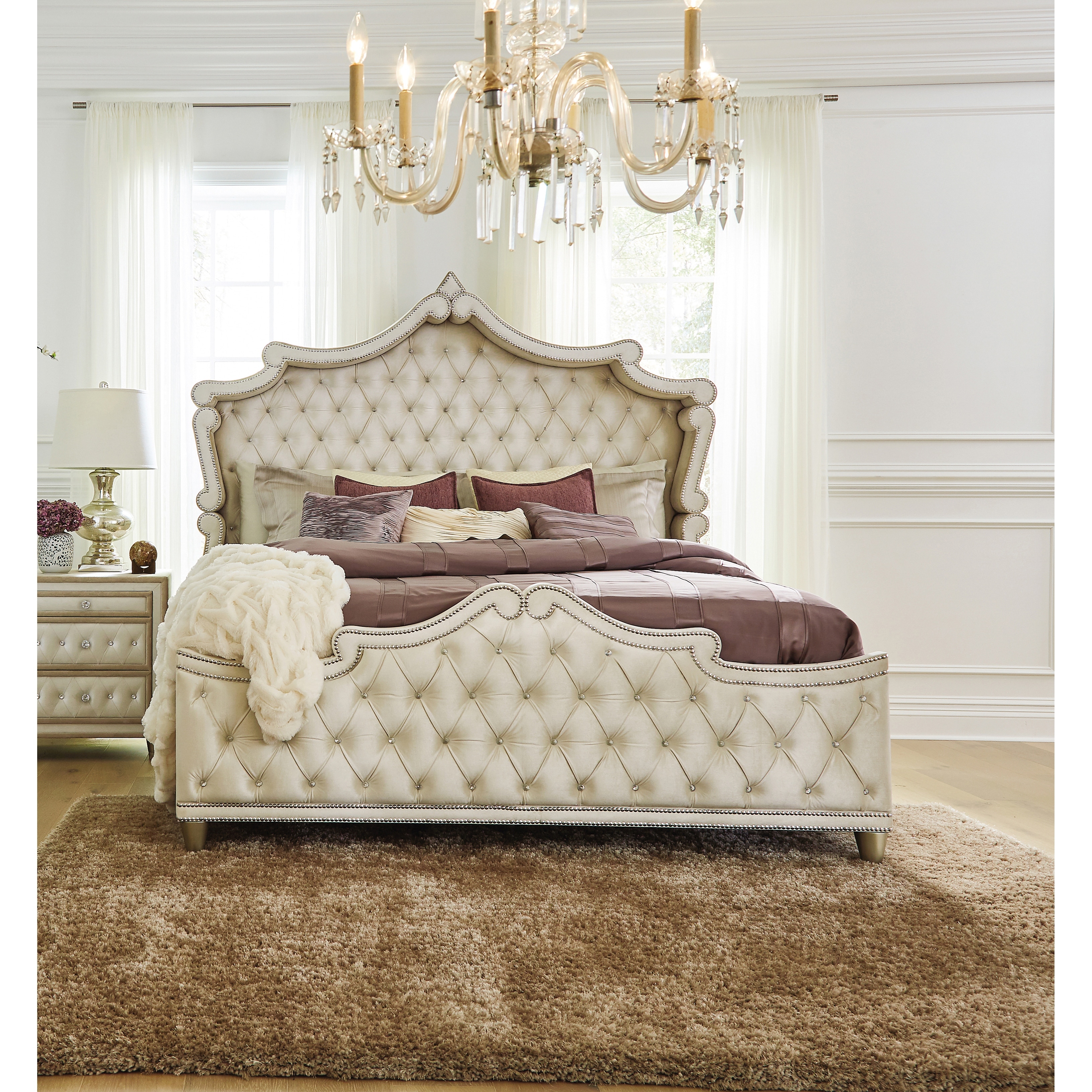 Justine Ivory and Camel Tufted 4 piece Bedroom Set On Sale Bed