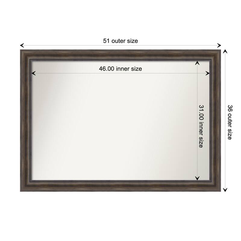 Rustic Pine Brown Framed Non-Beveled Custom Wall Mirror, Bathroom Vanity Mirror - Outer Size: 51.5 x 36.5