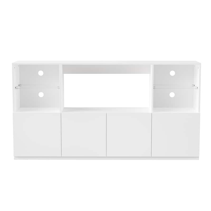67" TV Stand with LED, Large Cabinet & Tempered Glass Shelves for TVs Up to 75"