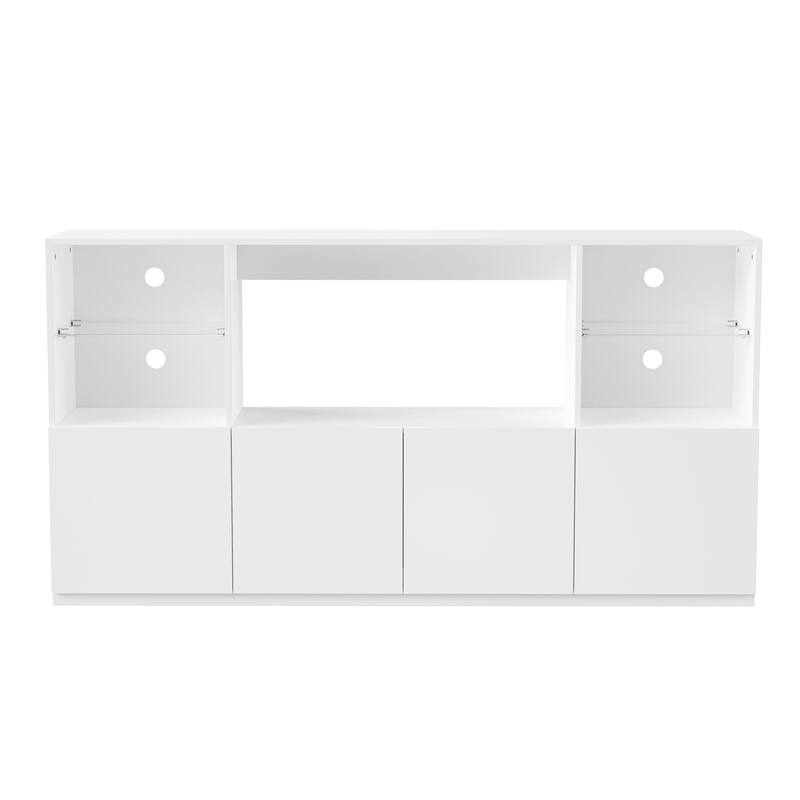 Modern High-Gloss TV Stand for TVs up to 75" with LED Lights, Large Storage Cabinet and Tempered Glass Shelves, White