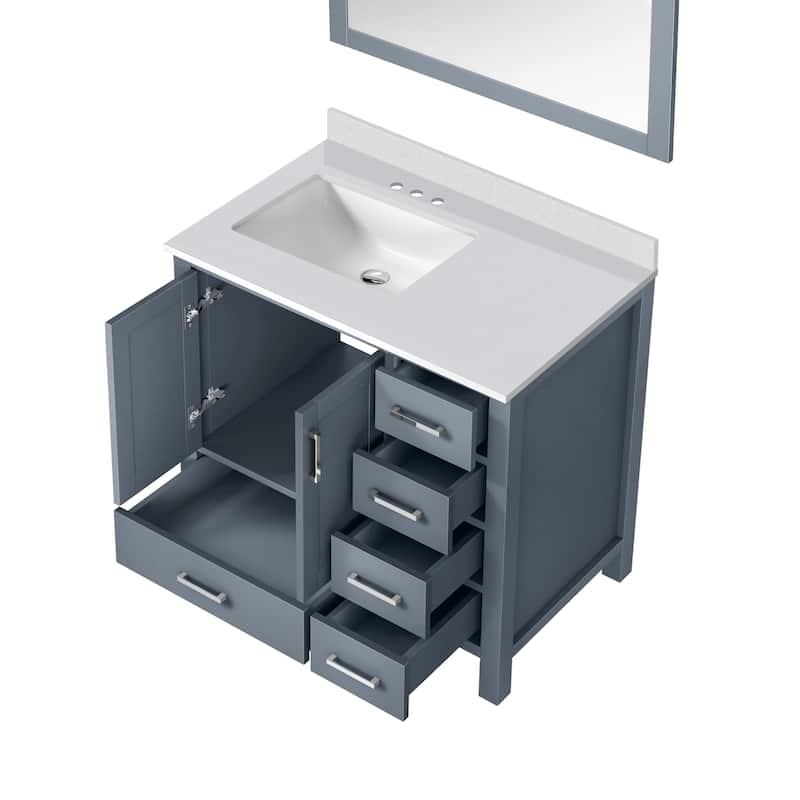Jacques 36 in. W x 22 in. D Left Offset White Bath Vanity, Cultured Marble Top, and 34 in. Mirror