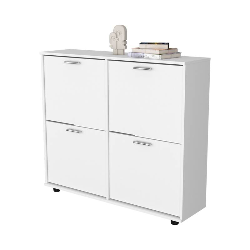 Nutrioso Tilt-Out Shoe Storage Cabinet with Multiple Compartments and Modern Desig, White