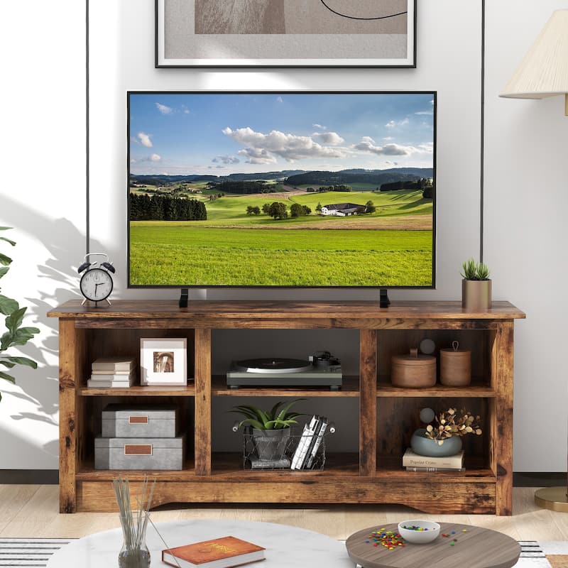 Engineered Wood 65 inches TV Stand with 6 Storage Cubby Shelves and Fireplace Space - 58" x 16" x 24.5"