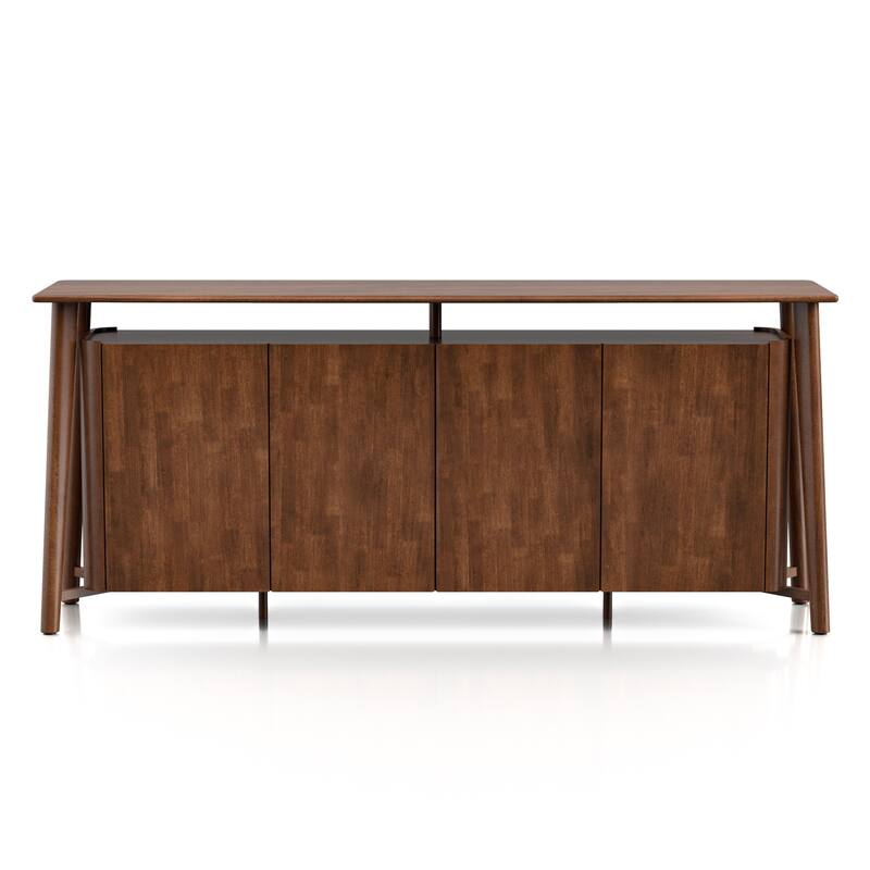 Furniture of America Abigail IV Mid-Century Modern Walnut Solid Wood Dining Sideboard with Hidden Drawers