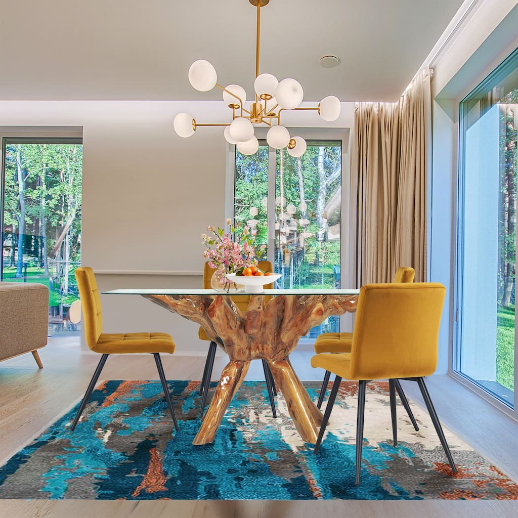 Teak Wood Root Dining Table with 55 inch Square Glass Top