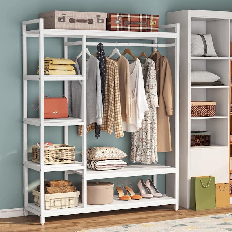 79 inche tall Freestanding Clothes Closet, Garment Rack with Shelves and Hanging rod clothing closet