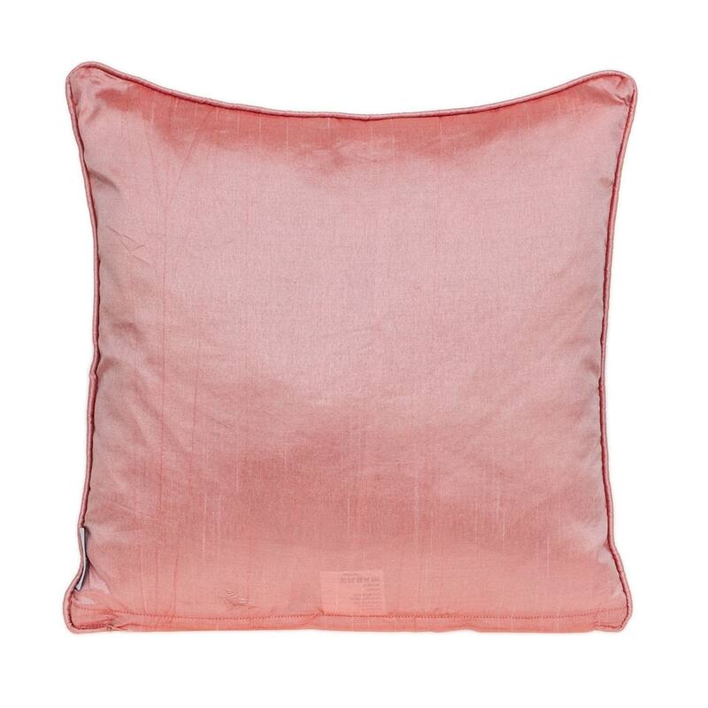 18" Beige and Pink Floral Embroidered Square Throw Pillow