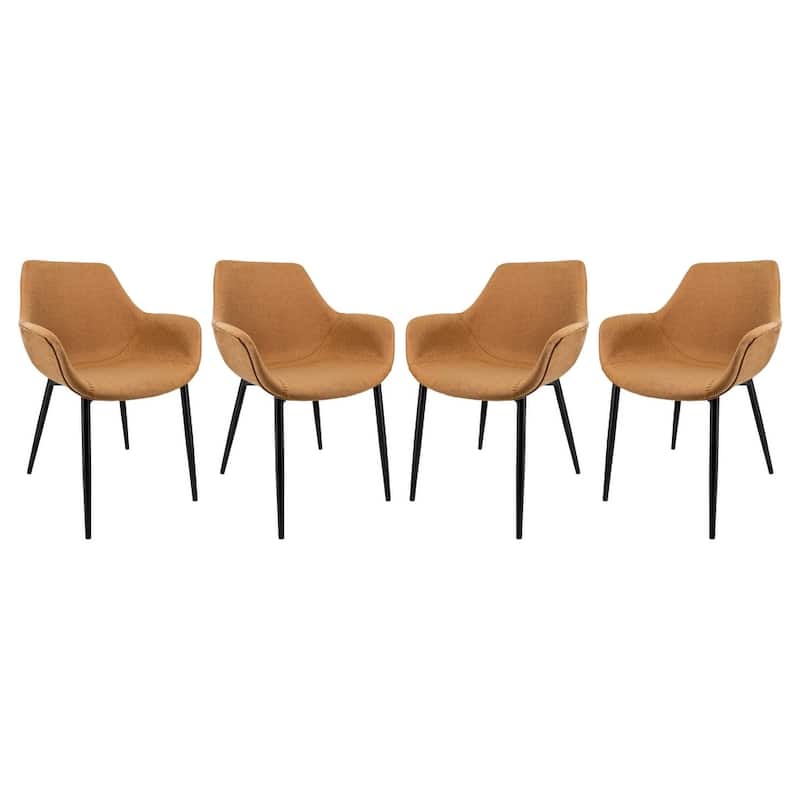 Markley Leather Dining Chair with Iron Legs Set of 4 Modern Accent Armchair - Light Brown