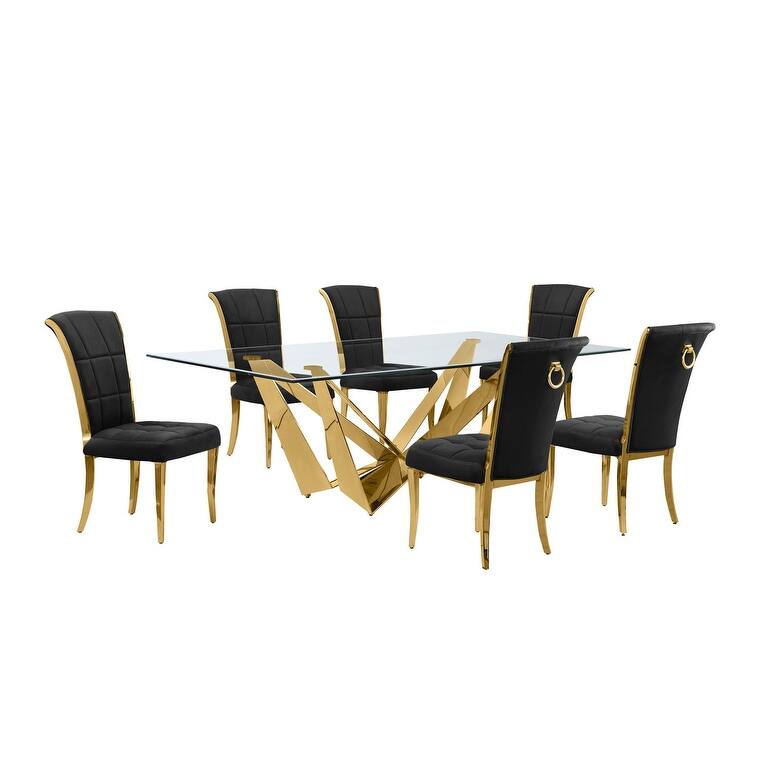 Best Quality Furniture D402/3-SC320-7 Dining Set with 94" 15mm Glass with Bevel