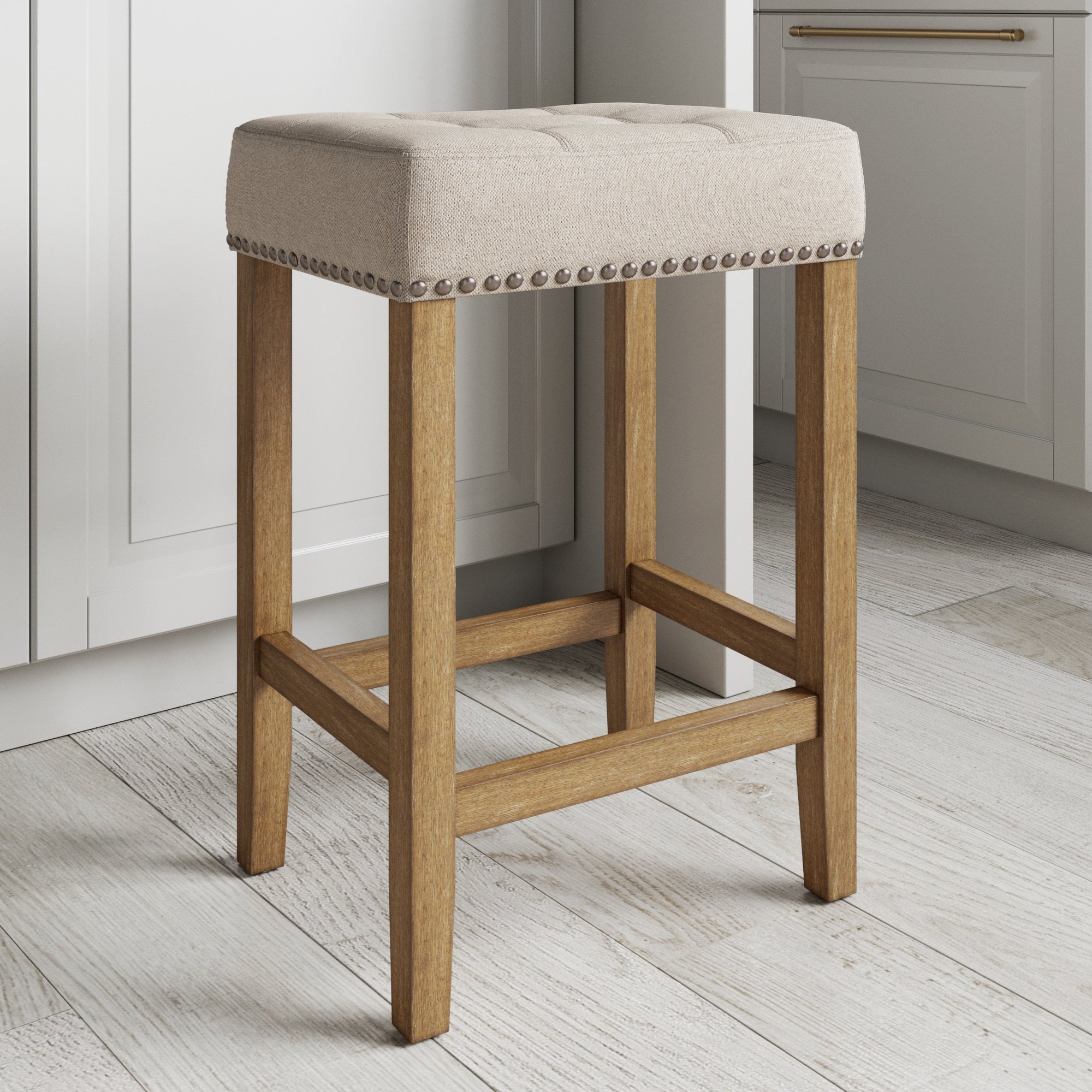 Hylie Nailhead Wood Pub-Height Kitchen Counter Bar Stool 24