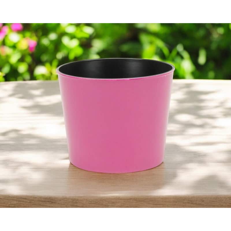 HomeRoots 7" Hot Pink Recycled Plastic Indoor Outdoor Round Pot Planter - Hot Pink