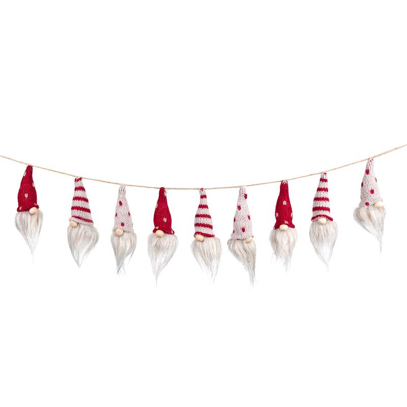 Plush Mini Gnomes with Knitted Hats Christmas Garland - 4.25'