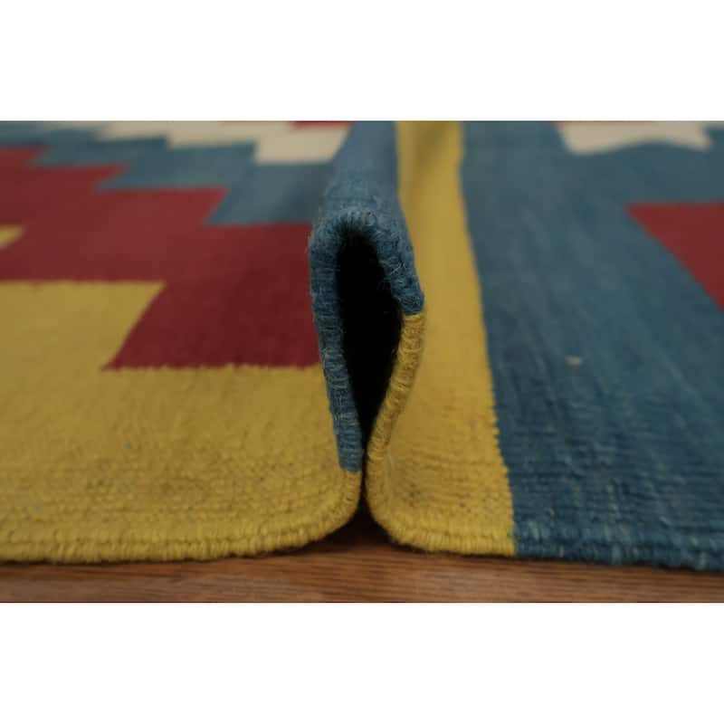 Hand Woven Oriental 100% Wool Carpet Southwestern Modern Navy Blue & Blues Kilim Area Rug - 11' 10'' X 8' 11''