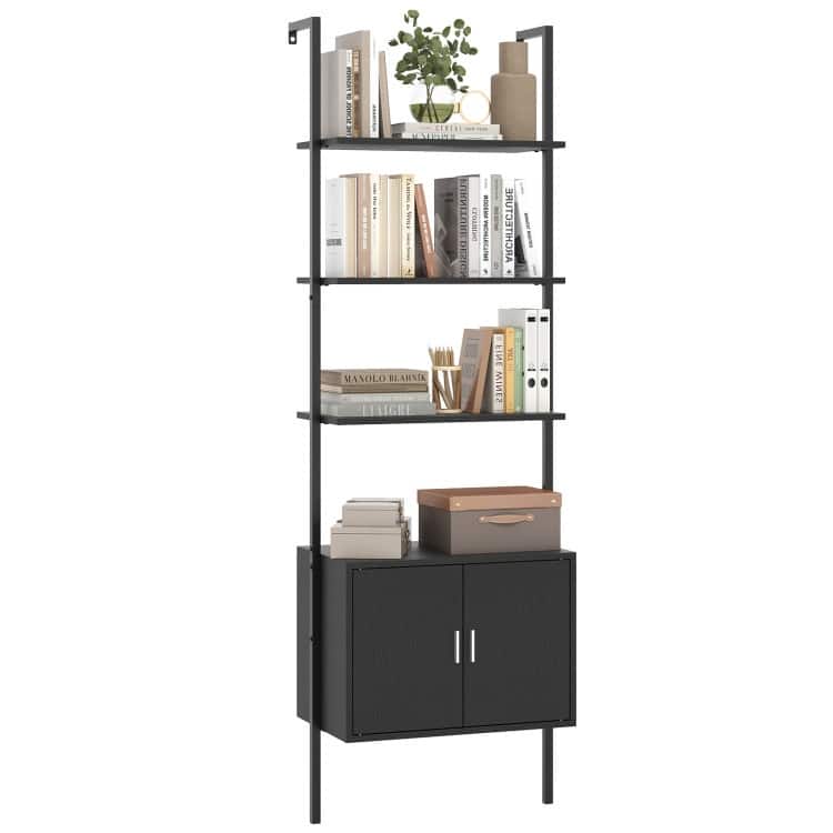 Engineered Wood Ladder Bookshelf with Cabinet Storage - 24" x 14" x 72.5"