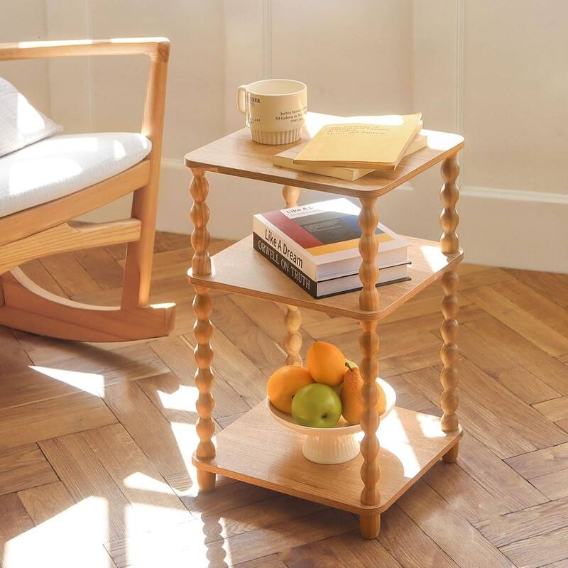 Small End Table with Storage Shelf Vintage Nightstand Bedside Table