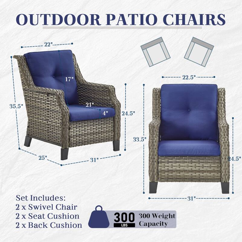 Gymojoy Patio Club Chair Wicker Chairs with Side Table - Grey