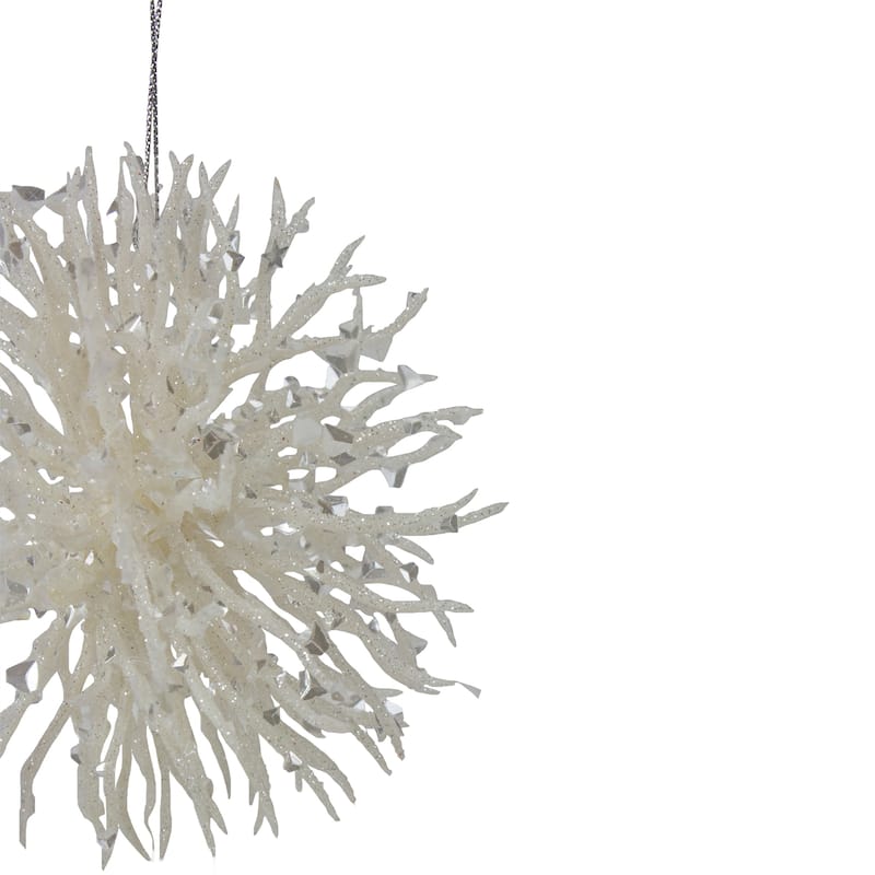 4.5" White Glittered Starburst Christmas Ornament
