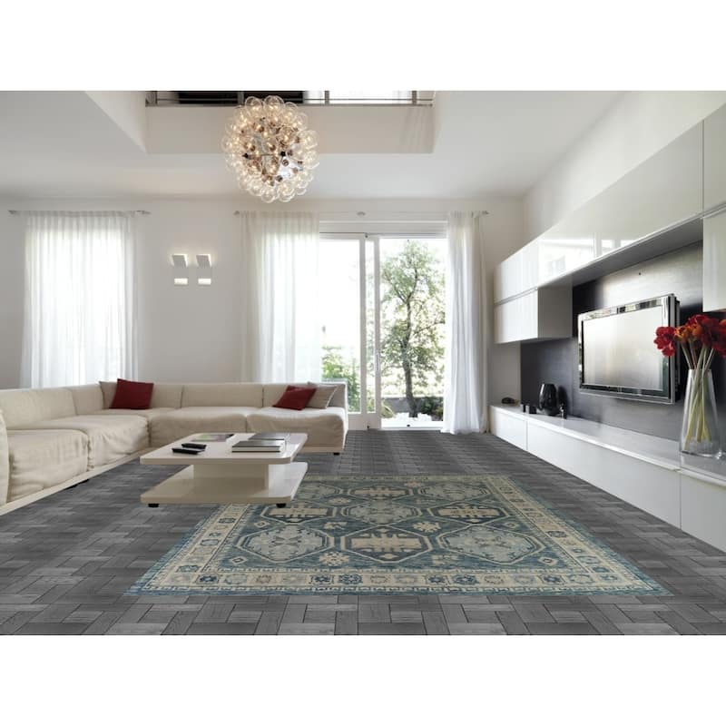 Hand Knotted Oriental 100% Wool Carpet Transitional All-Over Navy Blue & Blues Oushak Area Rug - 12' 7'' X 9' 5''