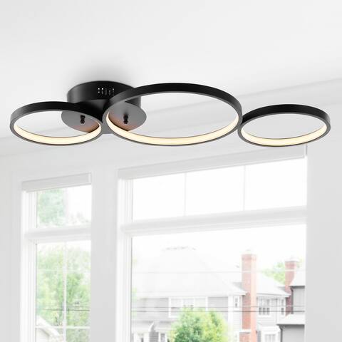 Nube 26.88" 3-Light Contemporary Modern Metal Integrated LED Flush Mount, Black by JONATHAN Y