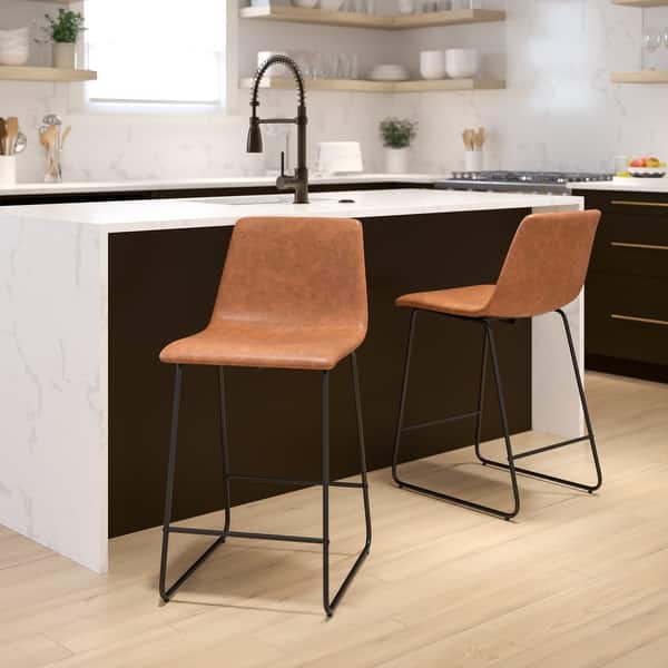 slide 2 of 42, LeatherSoft Counter-height Stools (Set of 2) Light Brown