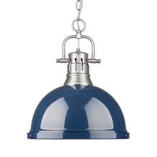 Yep by Golden Lighting Duncan 1-light 14in Chain Hung Pendant in Pewter and Navy Blue shade