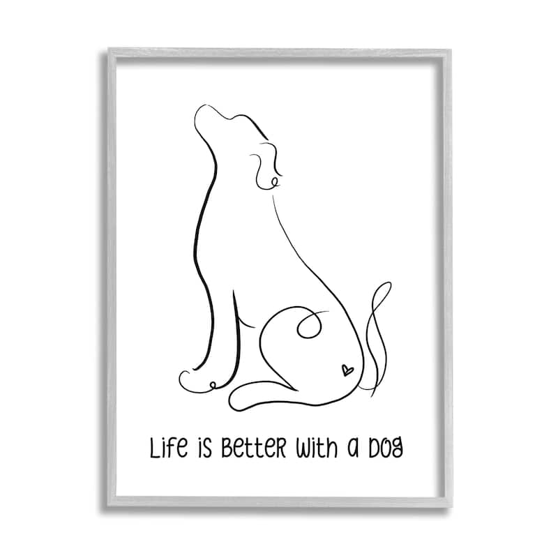 Stupell Life's Better With Dog Minimal Pet Line Drawing Framed Wall Art