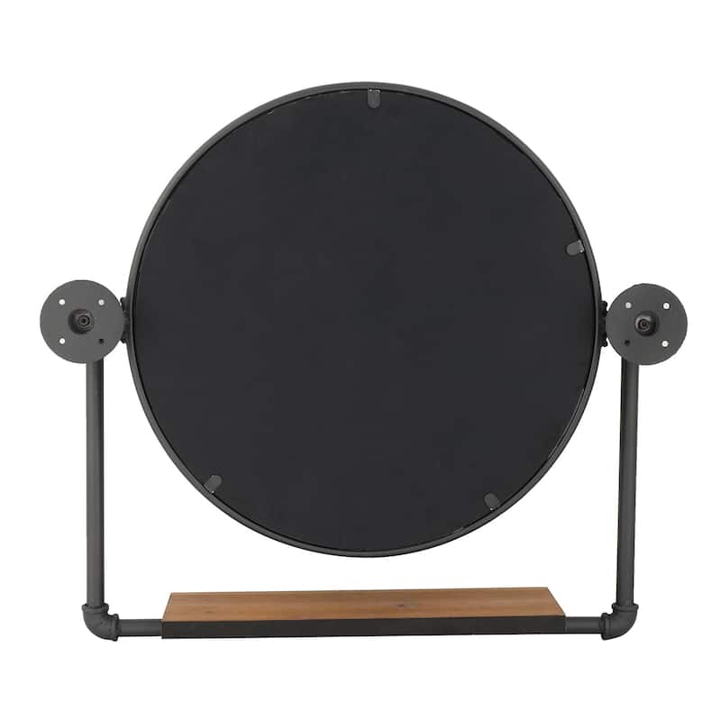 MacLuu Industrial Black Metal Pipe Hanging Wall Mirror with Shelf