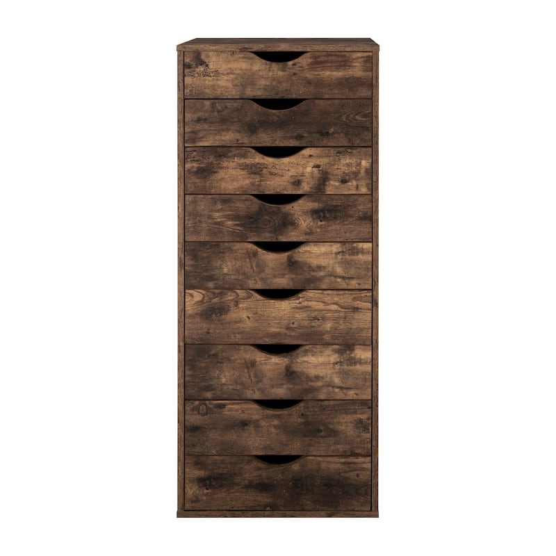 Narrow Wooden 9-Drawer Cabinet with Smooth-Glide Drawers and Top Storage Shelf