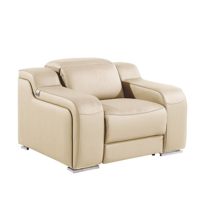 HomeRoots 41" Beige Italian Leather Wall Hugger Recliner With USB