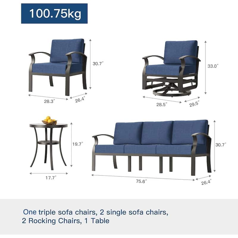 Kullavik Aluminum Outdoor Patio Sectional Sofa Set with Swivel Rocking Chairs and Coffee Table