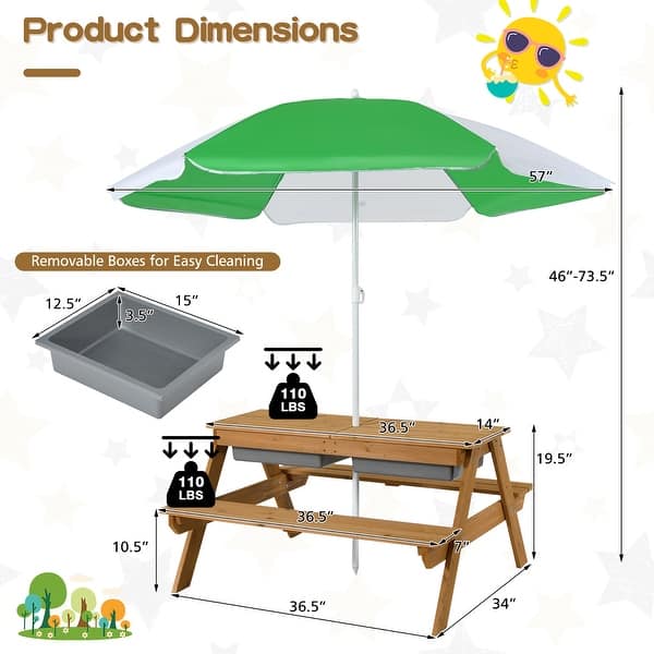 dimension image slide 1 of 3, Costway 3-in-1 Kids Picnic Table Wooden Outdoor Sand & Water Table - See Details