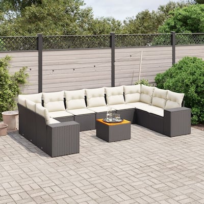 vidaXL Patio Sofa Set with Cushions Outdoor Furniture 11 Piece Poly Rattan