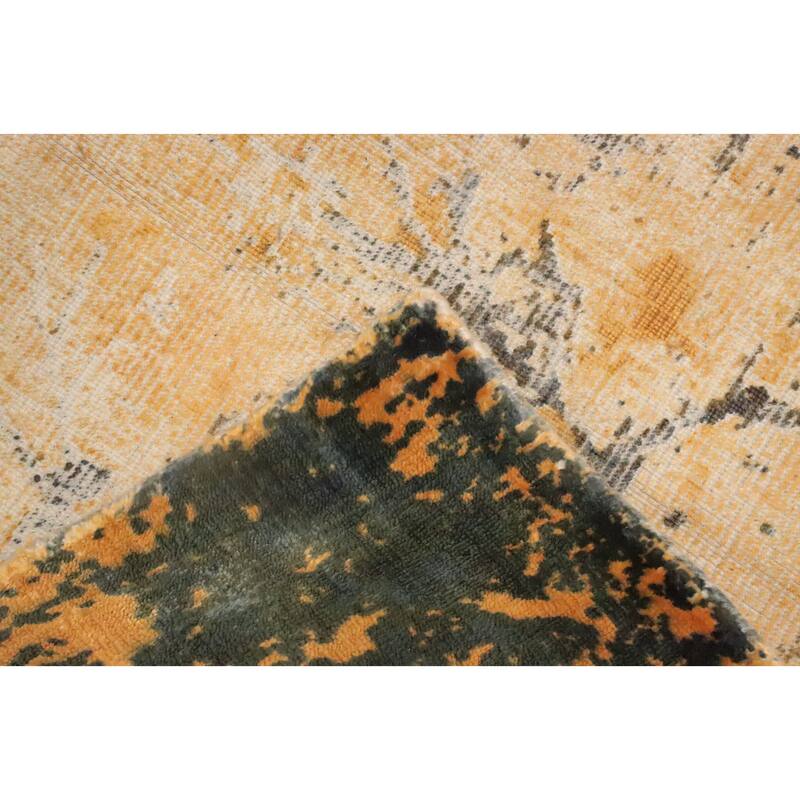 Hand Knotted Oriental Viscose Silk Carpet Modern Pictorial Oranges & Rust Abstract Area Rug - 7' 10'' X 5' 8''