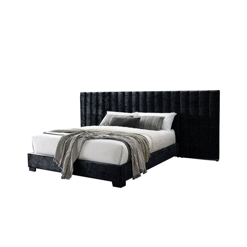 Queen Bed Modern Black Fabric Upholstered Mid Century Marvel Bedroom Furniture