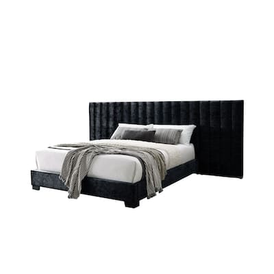 Queen Bed Modern Black Fabric Upholstered Mid Century Marvel Bedroom Furniture