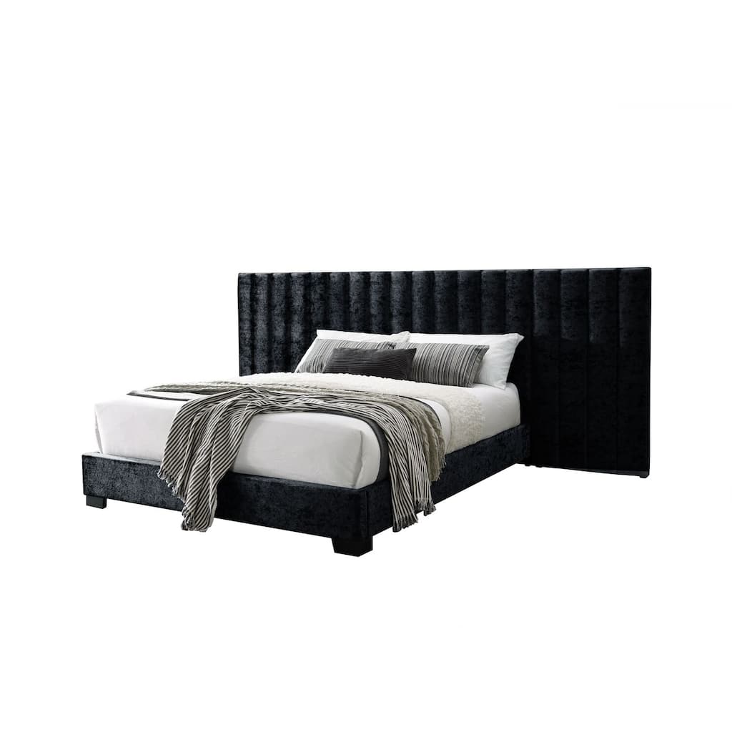 Queen Bed Modern Black Fabric Upholstered Mid Century Marvel Bedroom Furniture
