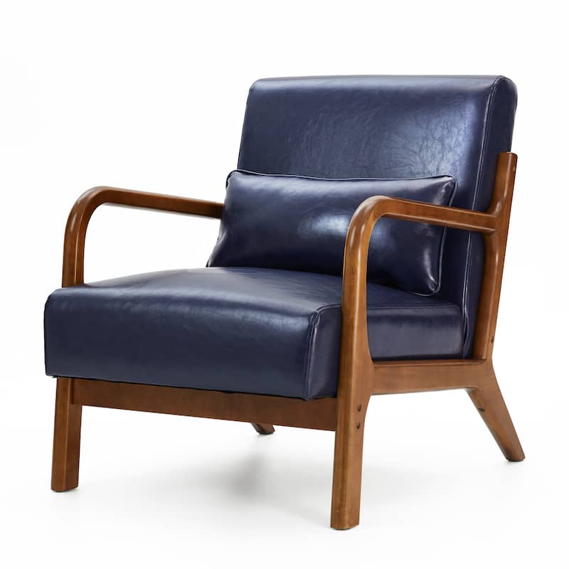 Glitzhome 30.75"H Mid-Century Modern PU Leather Armchair Accent Chair with Pillow - 25.75"W x 33.75"D x 30.75"H