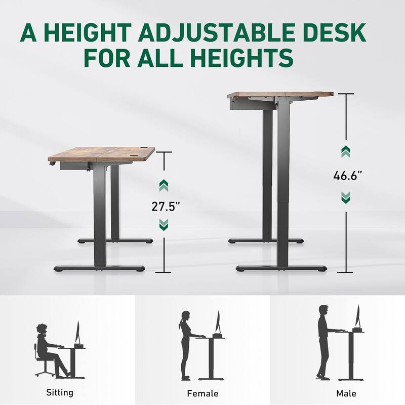 FEZIBO Standing Desk with Drawer, Adjustable Height Electric Stand up Desk with Storage, Sit Stand Home Office Desk