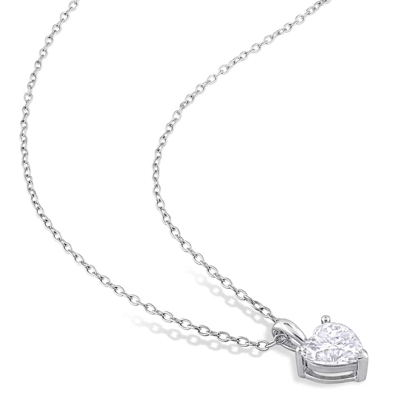 Miadora 2ct DEW Heart Shaped Created Moissanite 2-PC Stud Earrings and Necklace Set Sterling Silver