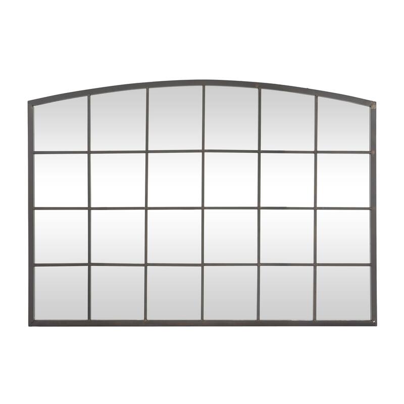 Metal Window Pane Inspired Room Wall Mirror with Arched Top - Roche River Decor - Black - 48"W, 34"H