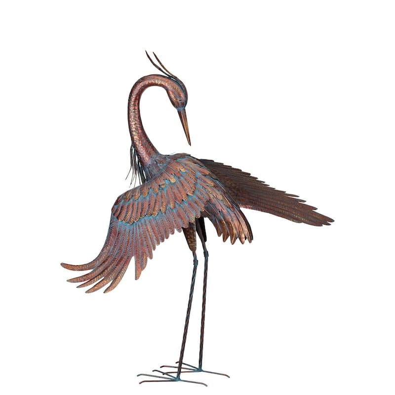 Copper Patina Heron 44" - Preening - 34.5"x24.5"x44"