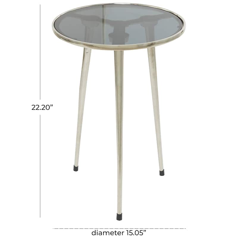 Contemporary Midcentury Metal Accent Side Table With Tripod Legs and Smoke Glass Top - 15 x 15 x 22