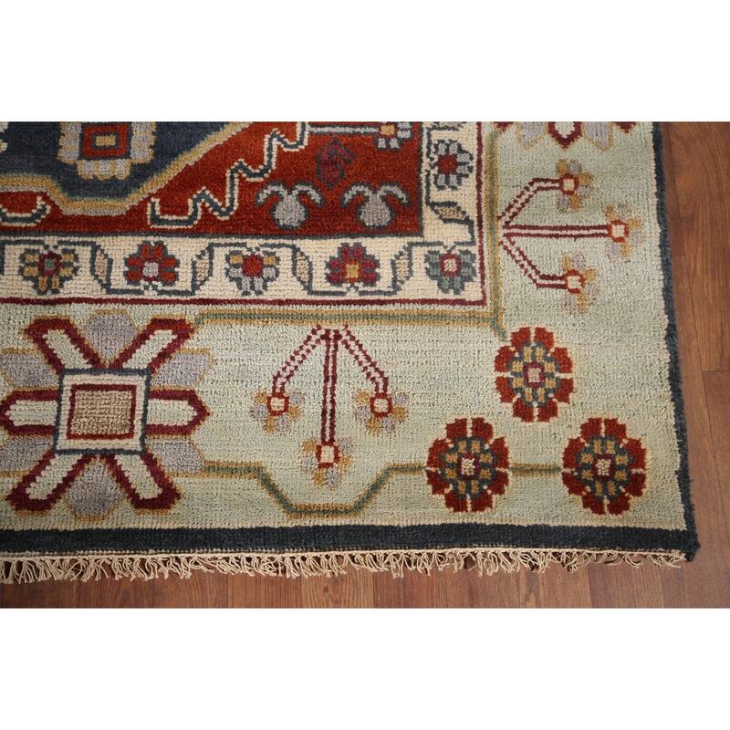 Blue Geometric Heriz Serapi Indian Area Rug Handmade Wool Carpet - 8'0"x 9'9"