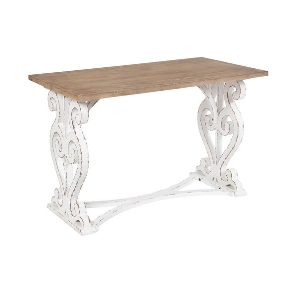 slide 2 of 13, Kate and Laurel Wyldwood Rustic Carved Wood Desk Rustic Brown/White - 46x24x30