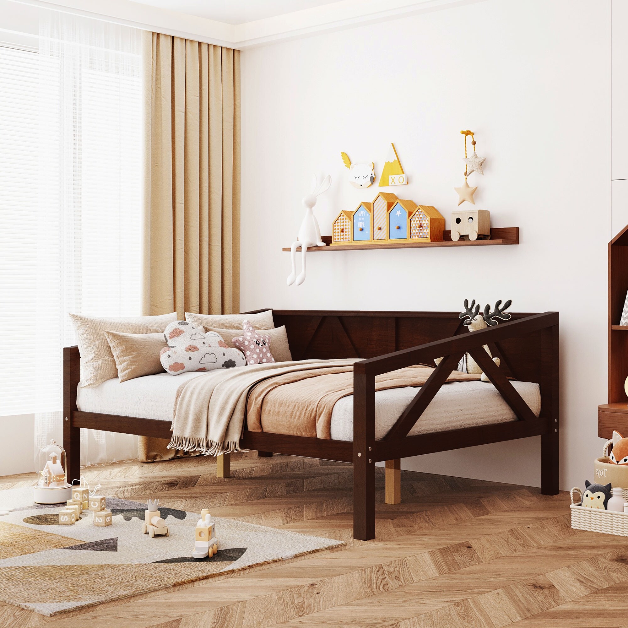 Wooden Daybed with Wood Slat Support for Bedroom, Living Room