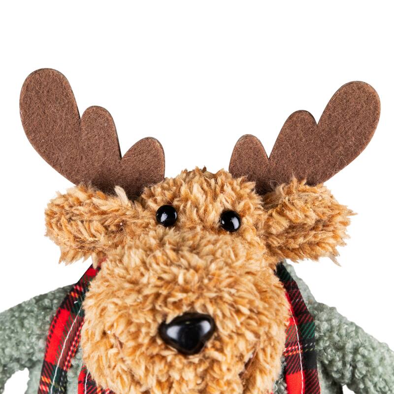 Standing Moose in Plaid Overall Shorts Christmas Figure - 12.5" - Brown and Red